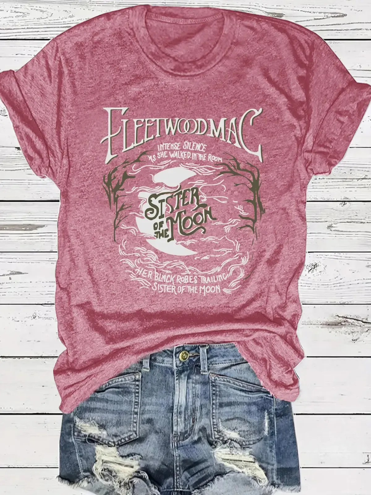 Fleetwood Mac Sisters of the Moon Retro Graphic Tee, Vintage Rock Band Celestial Moon Print Women's Casual Short Sleeve T-Shirt
