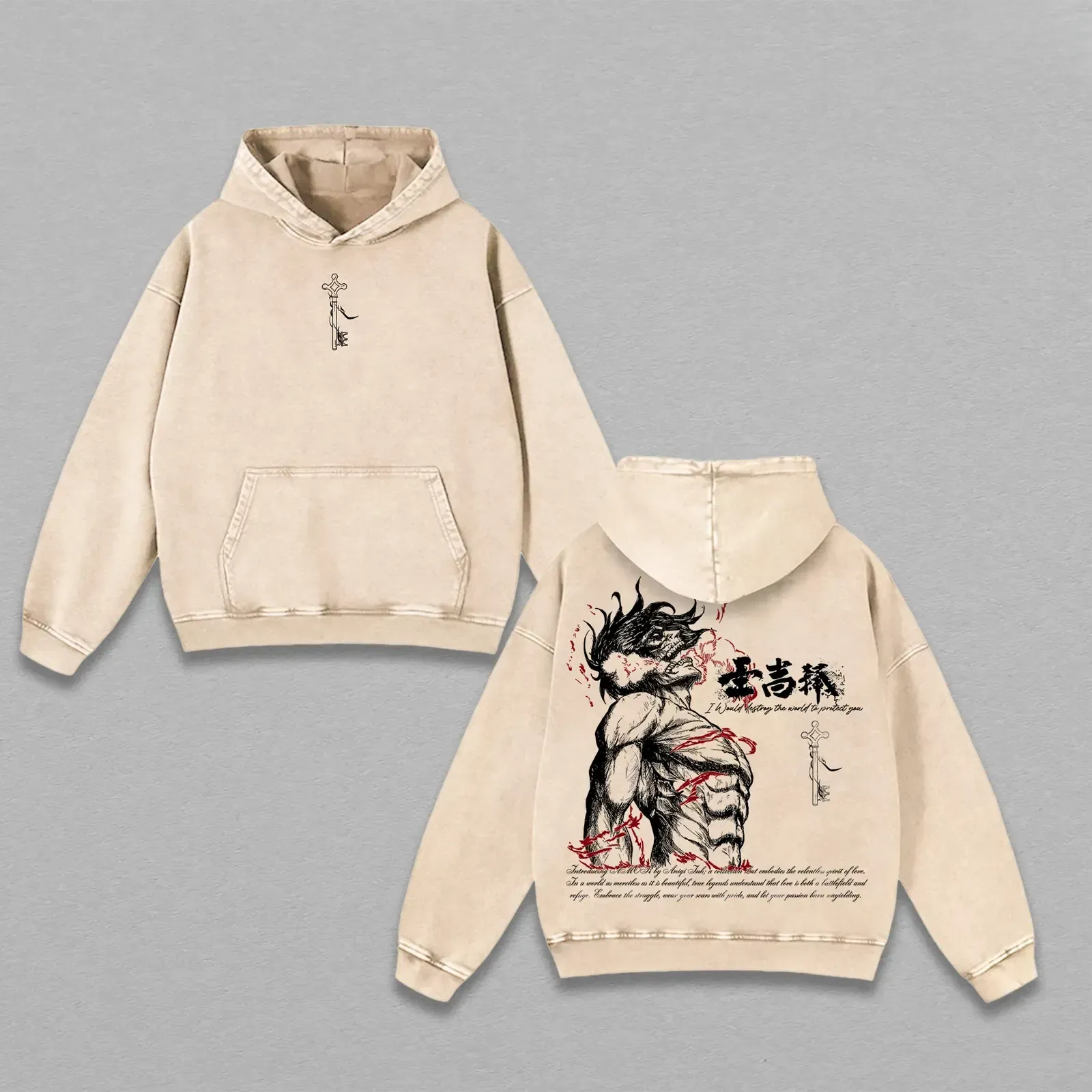 Eren Yeager Attack on Titan The Rumbling Anime Graphic Washed Tee and Hoodie, Vintage Oversized Heavy Cotton Front and Back AOT Streetwear Top
