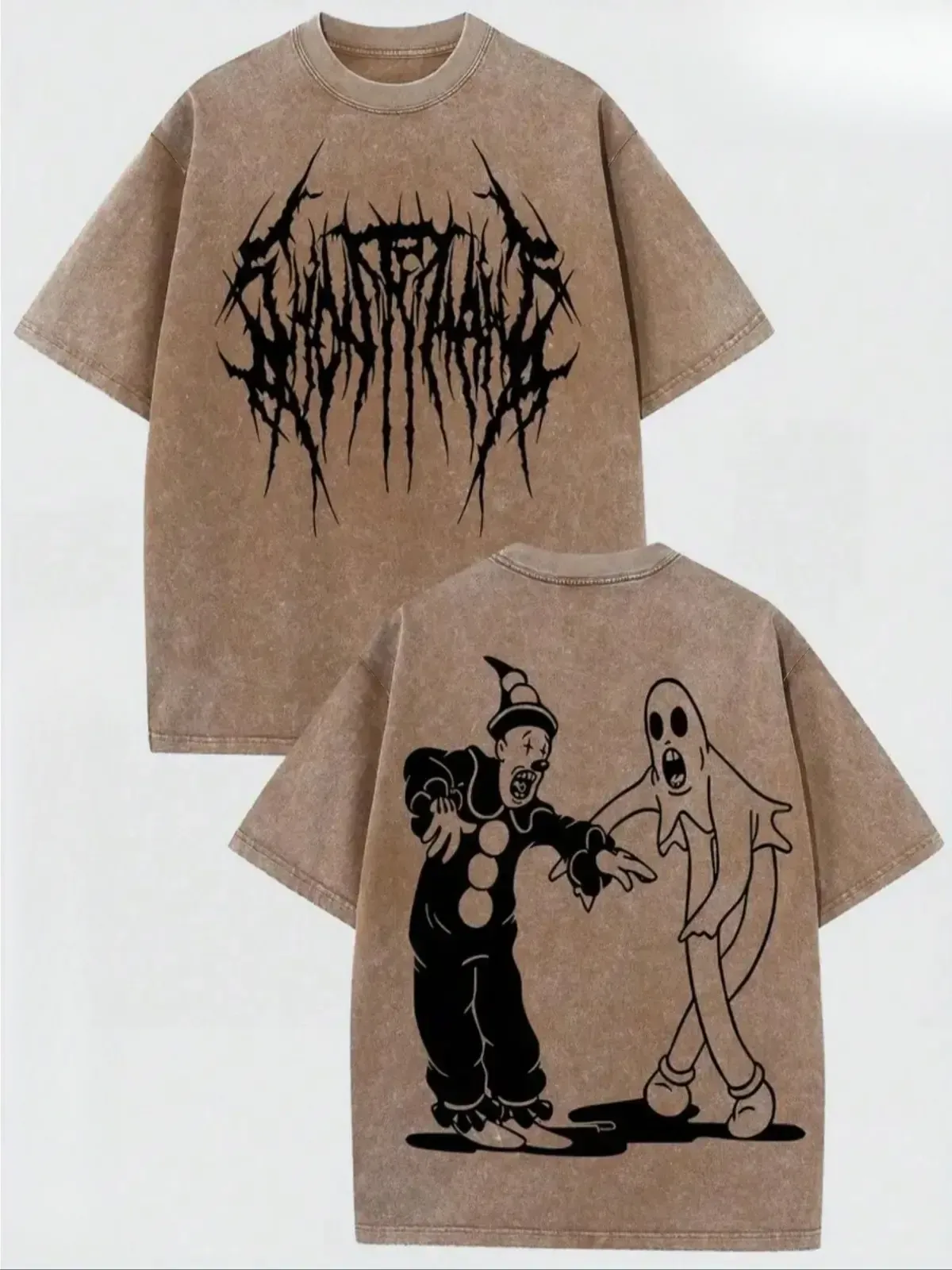 Ghostemane Kendim Sectim Metal Logo Clown and Ghost Halloween Spooky Graphic Tee, Vintage Washed Double-Sided Streetwear Unisex T-Shirt