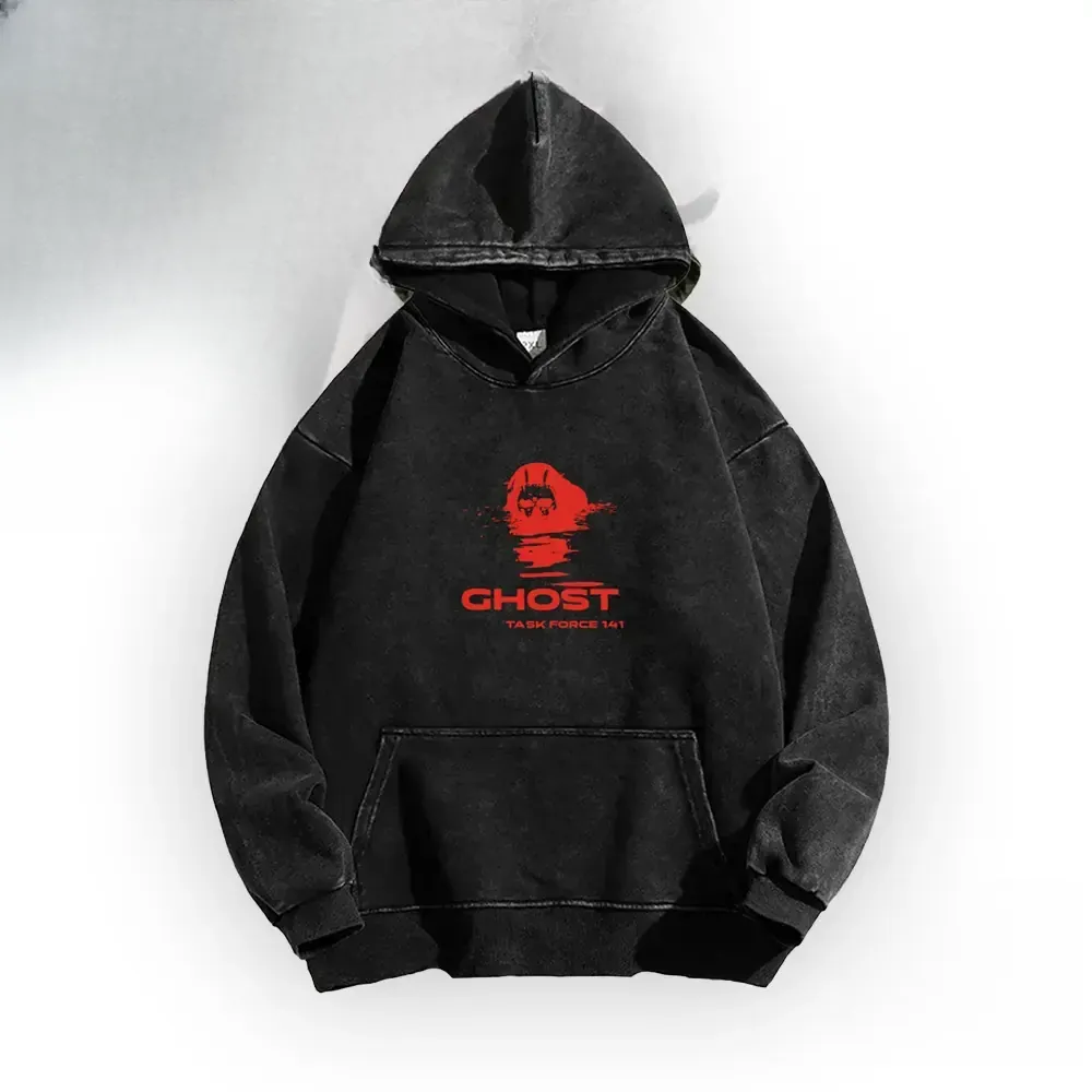 Simon Ghost Riley Task Force 141 Call of Duty Acid Wash Hoodie, Vintage Retro Two-Sided Gamer Streetwear Pullover, Gym Fit Alpha Sigma Hoodie