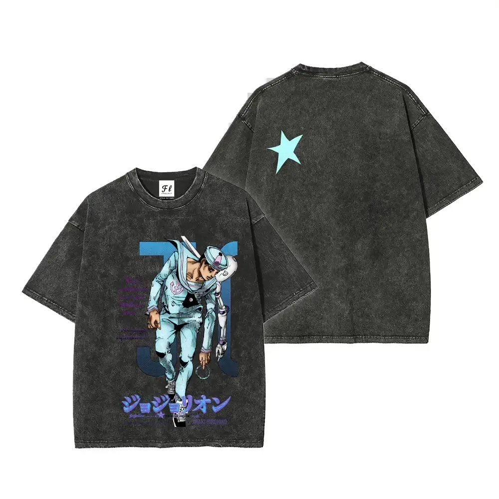 Josuke Higashikata JoJolion Anime Tee, JoJo's Bizarre Adventure Part 8 Gospel of JoJo Retro Acid Wash Two-Sided Cotton Unisex T-Shirt