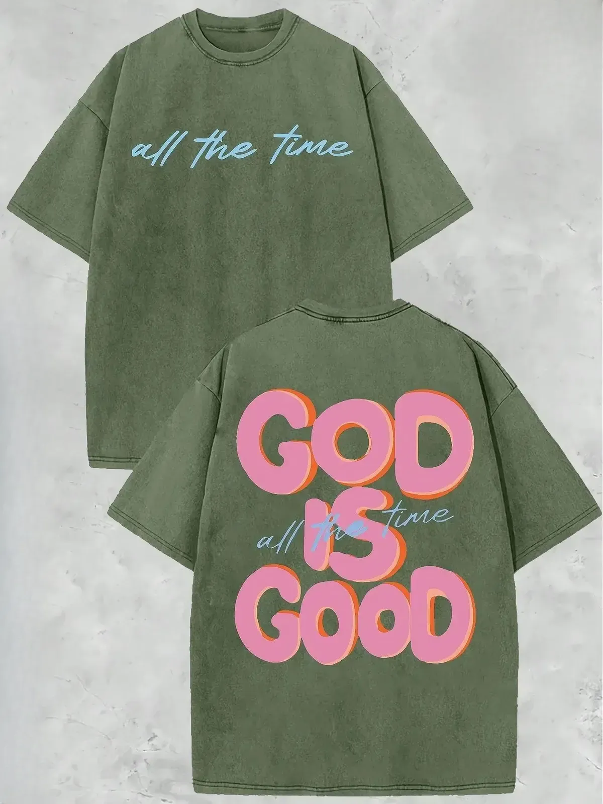 God Is Good All the Time Christian Letter Print Graphic Tee, Vintage Style Washed Cotton Front and Back Loose Fit Streetwear T-Shirt