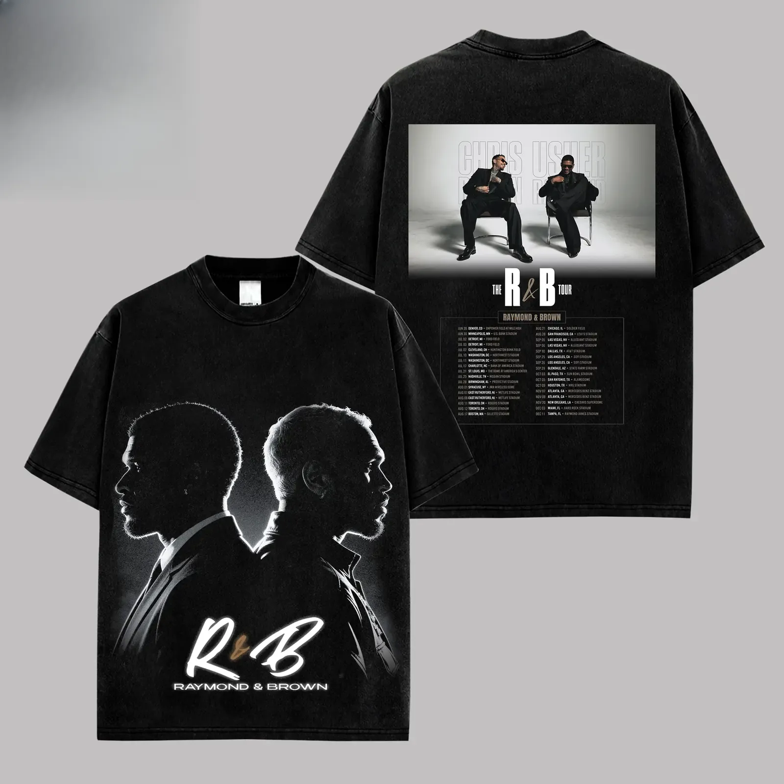 Raymond and Brown R&B Tour 2026 Concert Tour Merch Graphic Tee, Vintage Washed R&B Music Duo Hip Hop Soul Streetwear Double-Sided T-Shirt