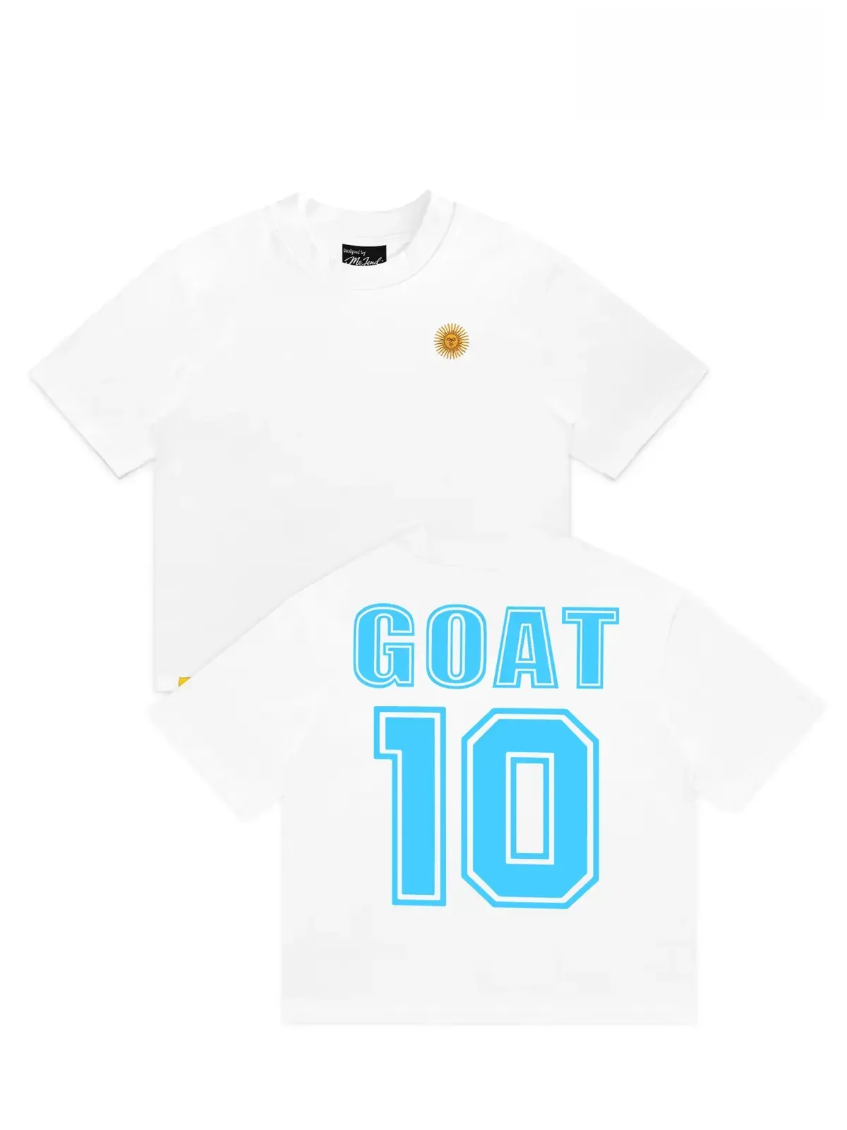 Argentina GOAT 10 Graphic Tee with Embroidered Sun of May, 12oz Heavyweight Cotton Oversized Unisex Soccer Fan Streetwear Double-Sided T-Shirt