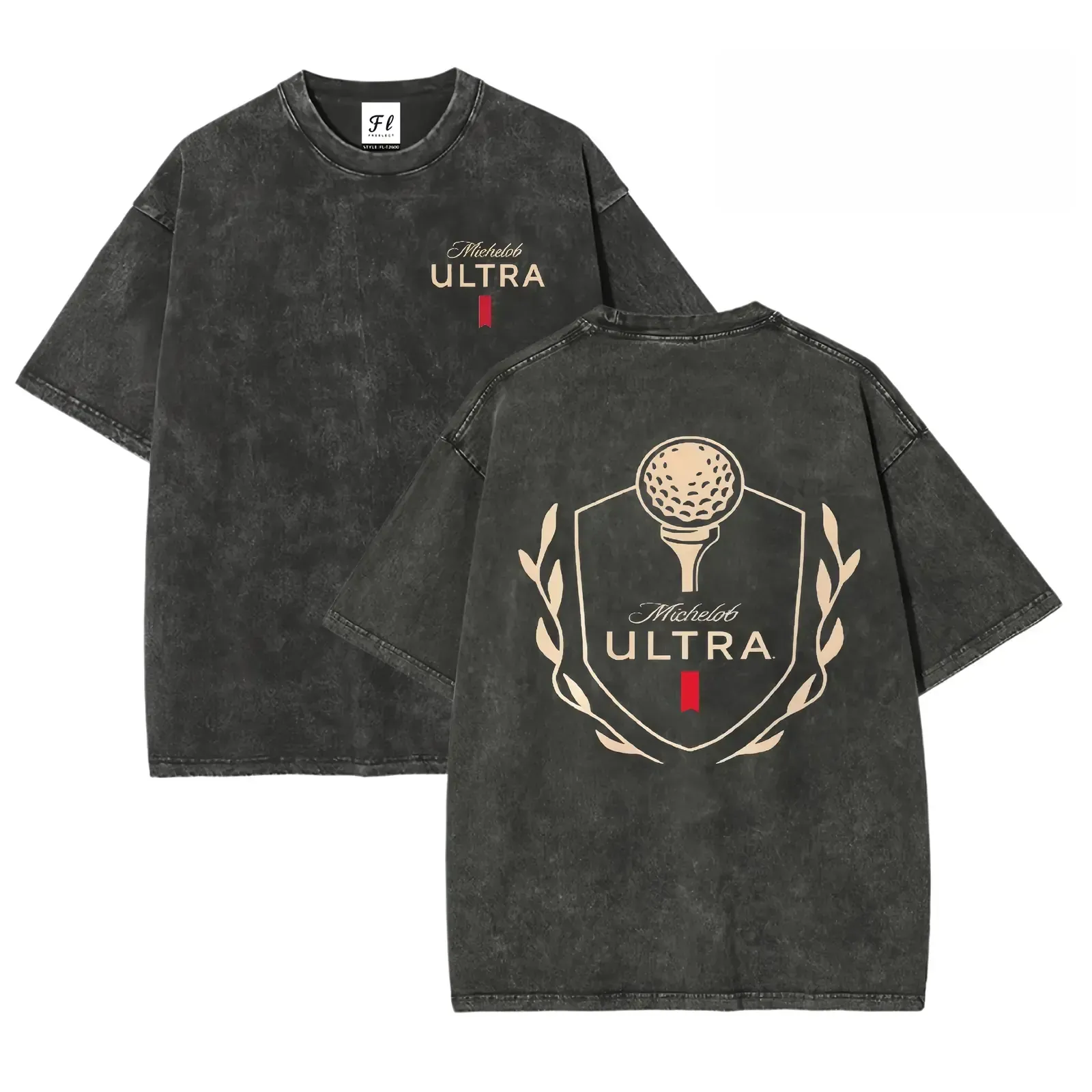 Michelob Ultra Golf Ball Crest Graphic Tee, Vintage Distressed Washed Front and Back Print Cotton T-Shirt for Golf and Beer Lovers, Unisex