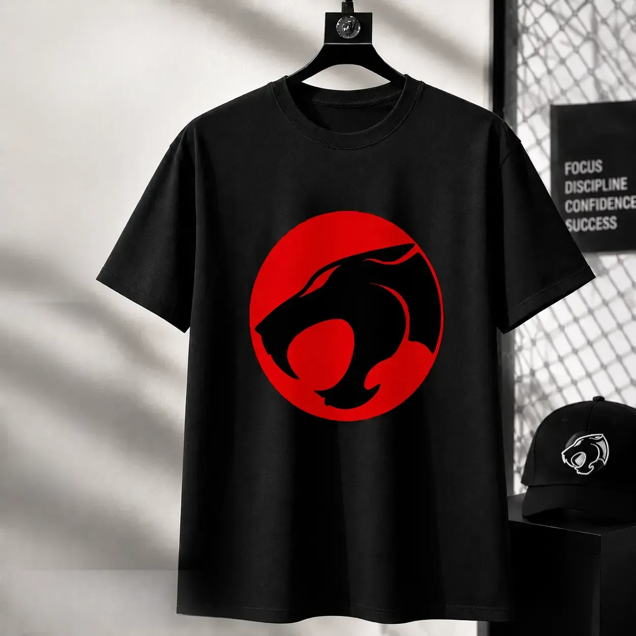 ThunderCats Logo Classic 80s Cartoon Graphic Tee, Retro Anime Red Panther Emblem Harajuku Streetwear Oversized Unisex Cotton T-Shirt