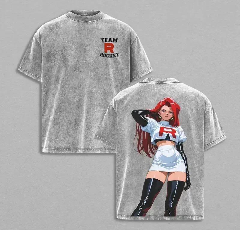 Vintage Team Rocket Jessie Pokemon Anime Graphic Tee, 90s Kanto Villains Washed Double-Sided Heavyweight Manga Streetwear Unisex T-Shirt