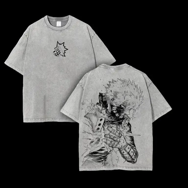 Katsuki Bakugo My Hero Academia Anime Of The Year Award Winner Graphic Tee, Vintage Double-Sided Acid Washed Oversized Heavyweight T-Shirt