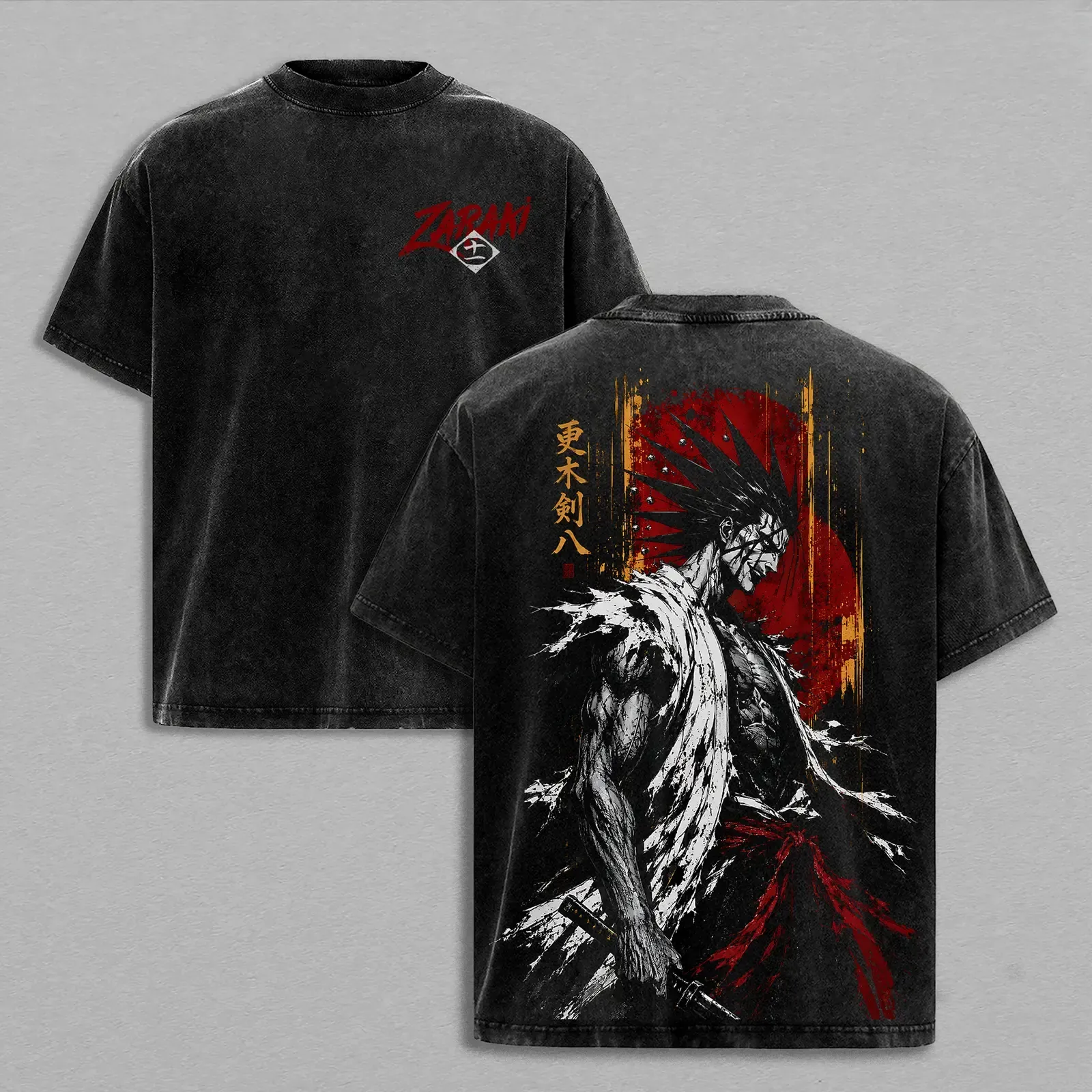 Zaraki Kenpachi Bleach Anime Graphic Tee, 11th Division Captain Battle Maniac Vintage Washed Oversized T-Shirt, Heavy Cotton Manga Streetwear