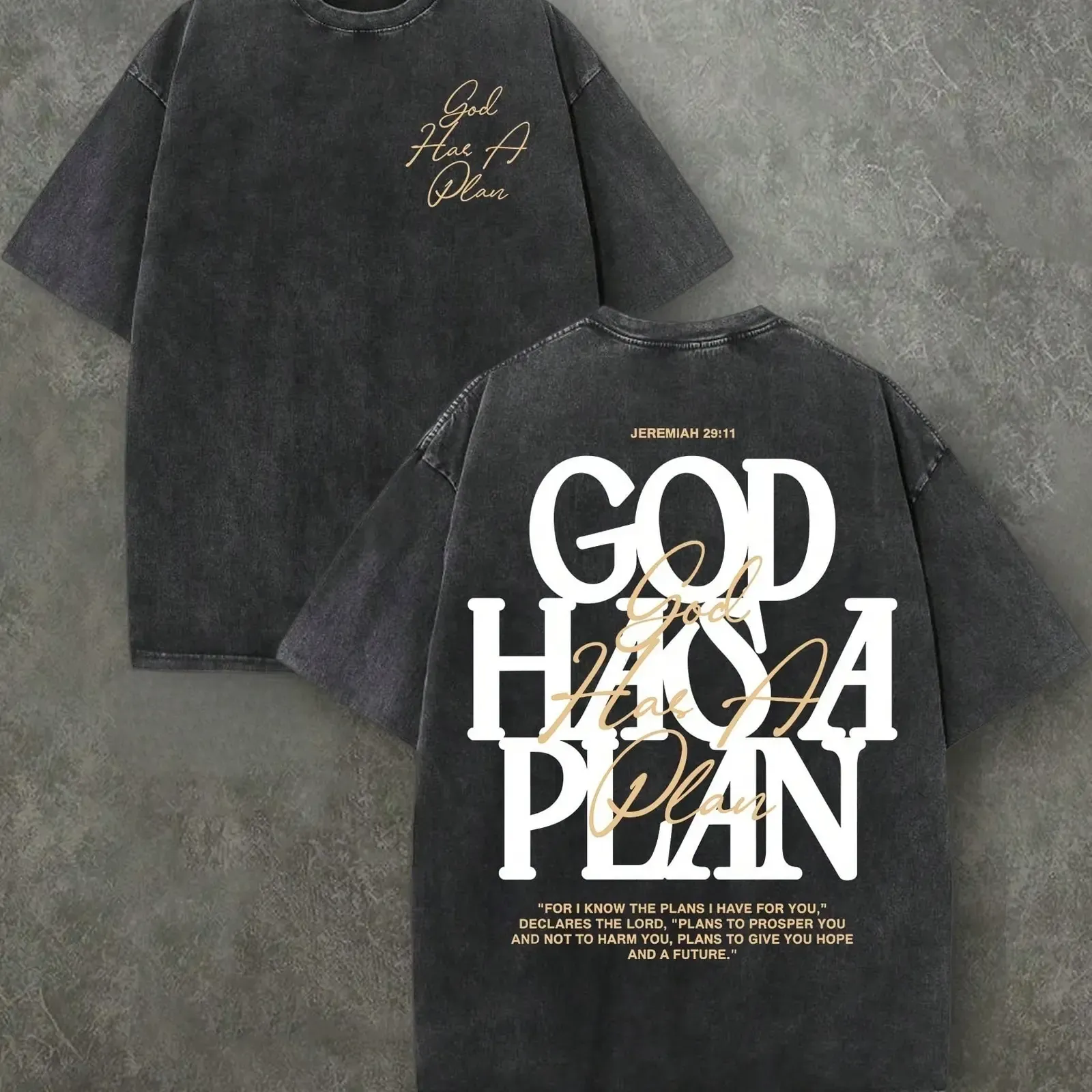 God Has A Plan Christian Double Print Hoodie, Jeremiah 29 11 Religious Faith Front Back Graphic Brushed Fleece Pullover and Washed Tee