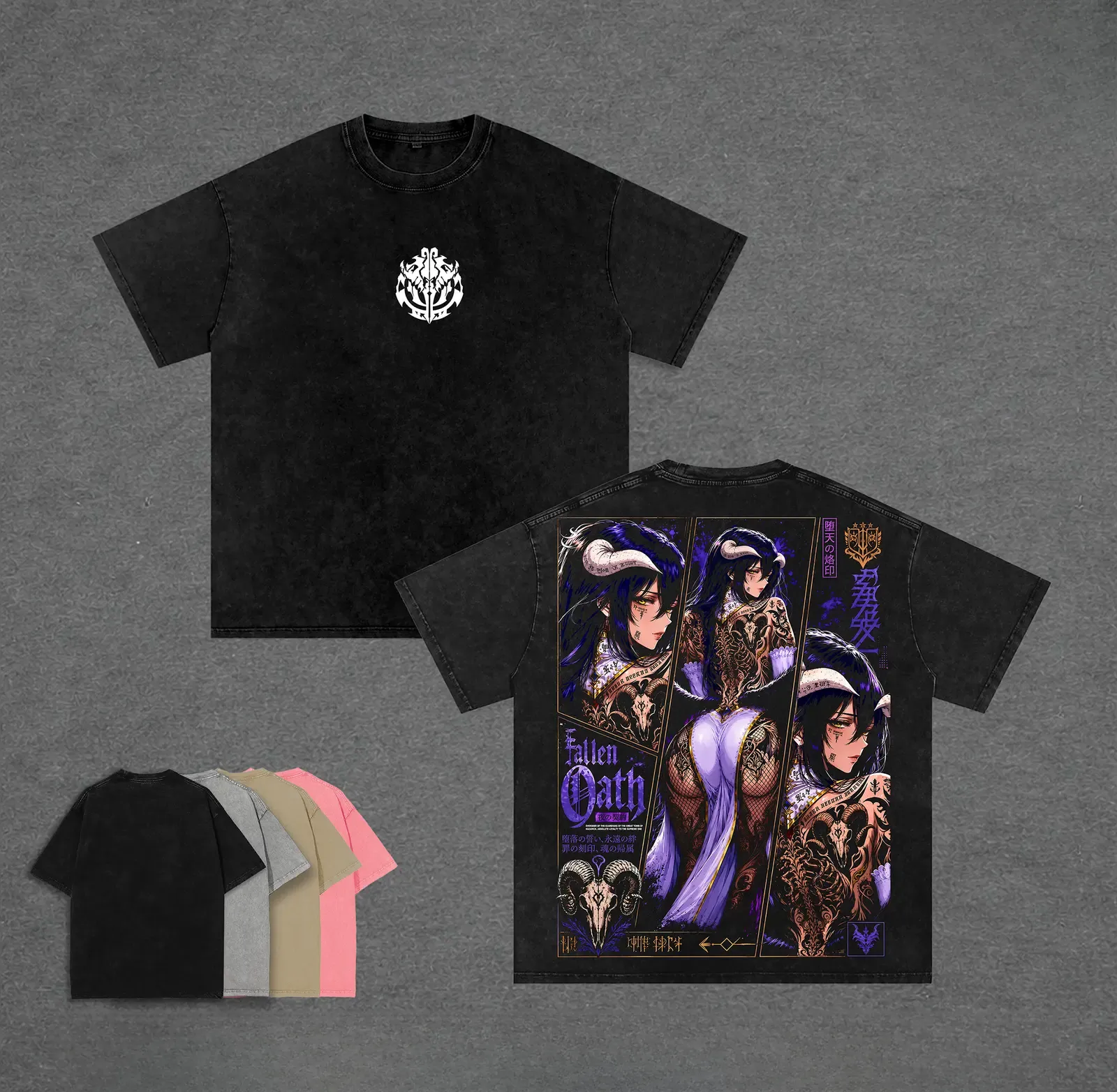 Albedo Overlord Overseer of the Guardians Succubus Anime Graphic Tee, Vintage Washed Waifu Streetwear T-Shirt and Hoodie, Unisex Double Sided