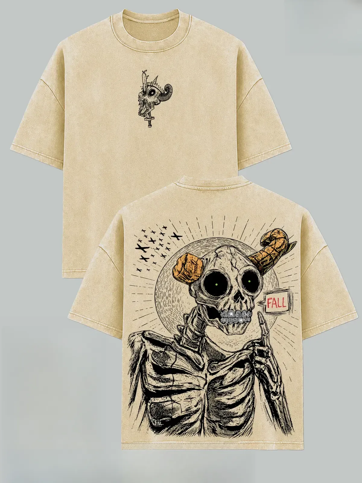 The Lich Adventure Time Dark Fantasy Graphic Tee, Vintage Mineral Washed Double Printed Heavyweight Oversized Retro Gothic Cartoon T-Shirt