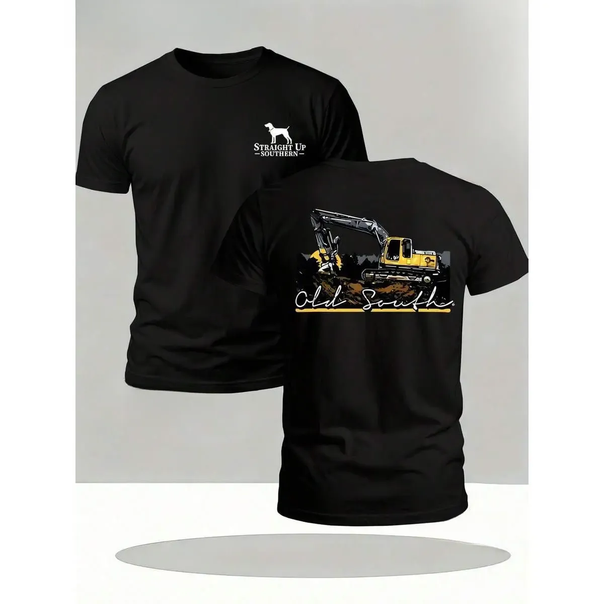 Old South Excavator Graphic Tee, Straight Up Southern Front and Back Print Construction Heavy Equipment Relaxed Fit Men's Unisex T-Shirt
