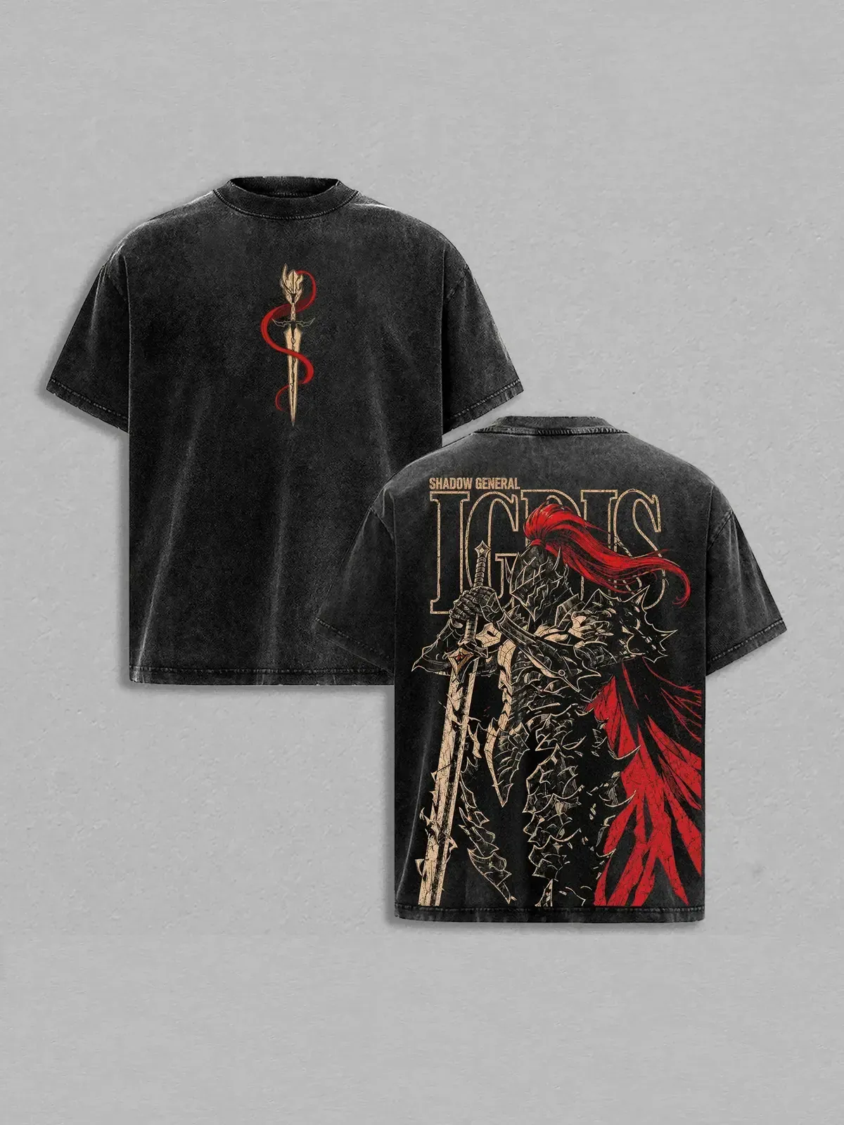 Igris Solo Leveling Shadow Army Commander Anime Manga Graphic Tee, Vintage Double Printed Heavy Washed Oversize Streetwear T-Shirt