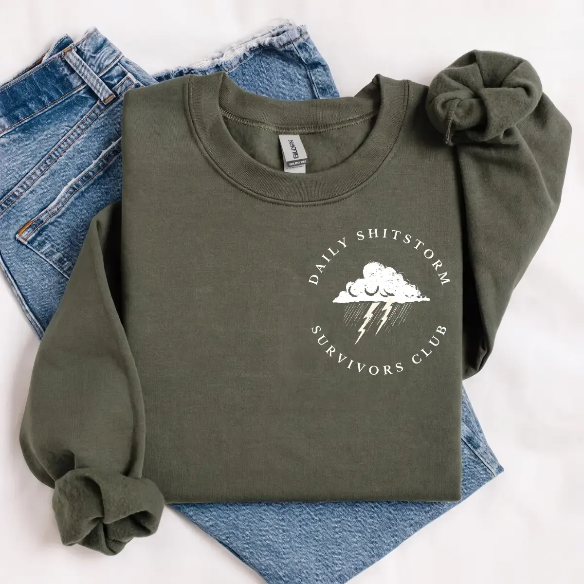 Daily Shitstorm Survivors Club Funny Mental Health Sweatshirt, Sarcastic Self Care Storm Cloud Graphic Aesthetic Vintage Retro Crewneck
