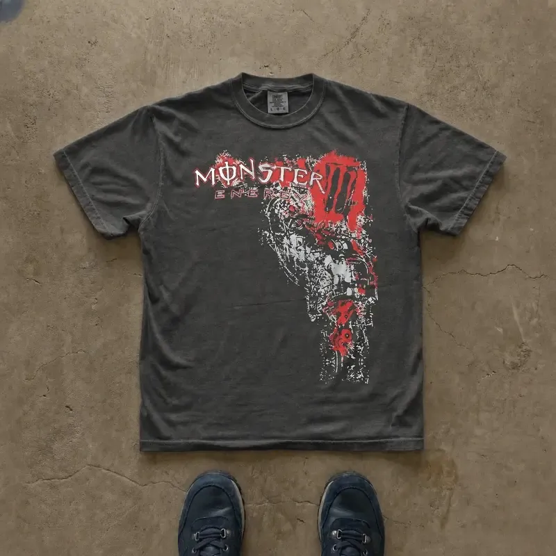 Monster Energy Unleash the Beast Drink Vintage Graphic Tee, Y2K Grunge Gothic Emo Alt Clothes with Red Accents, Streetwear Cotton T-Shirt