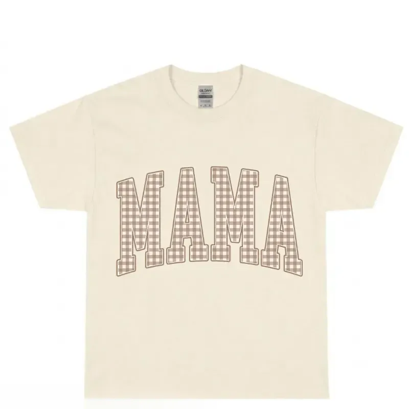 Gingham Mama Varsity Letter Crewneck Sweatshirt and T-Shirt, Vintage Trendy Mom Top for Mothers Day Baby Shower Pregnancy Announcement