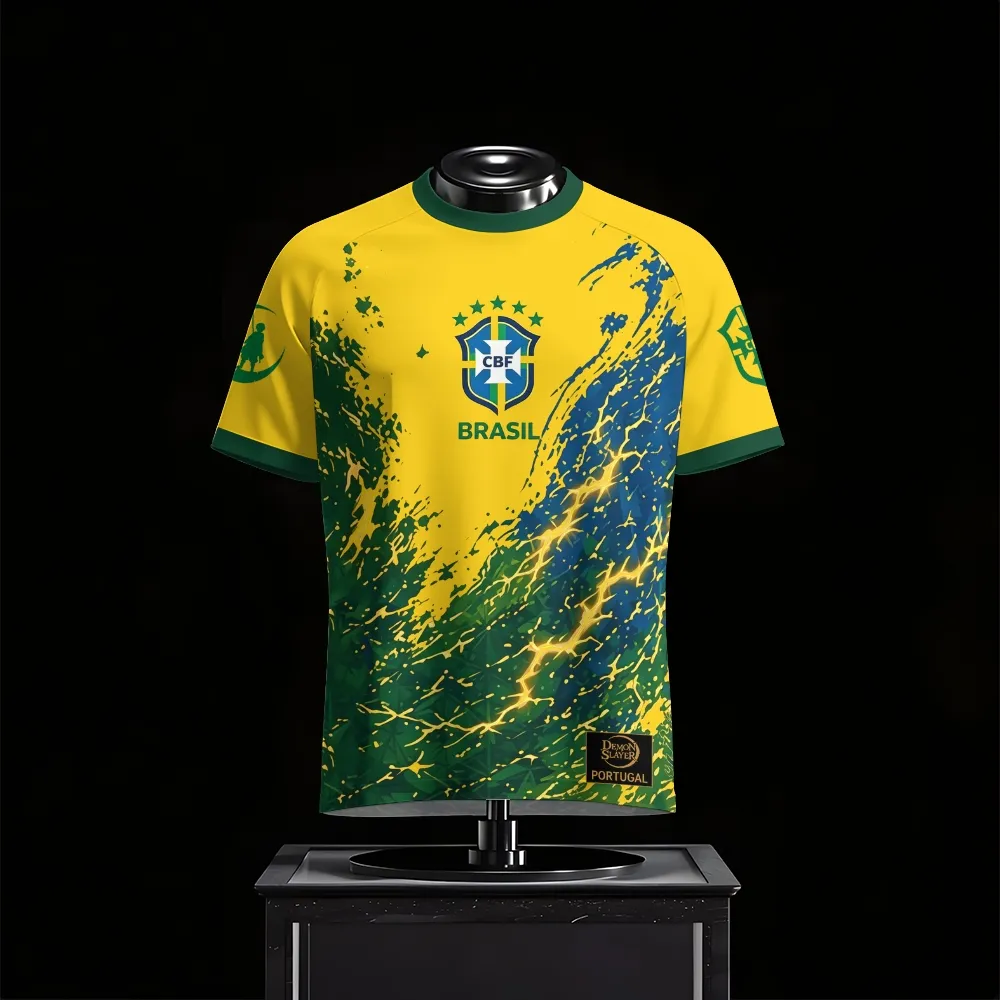 Demon Slayer Zenitsu Agatsuma Football Jersey, Thunder Breathing Kimetsu no Yaiba Anime Crew Neck Jersey Shirt, Yellow Green Blue Number 10 Tee