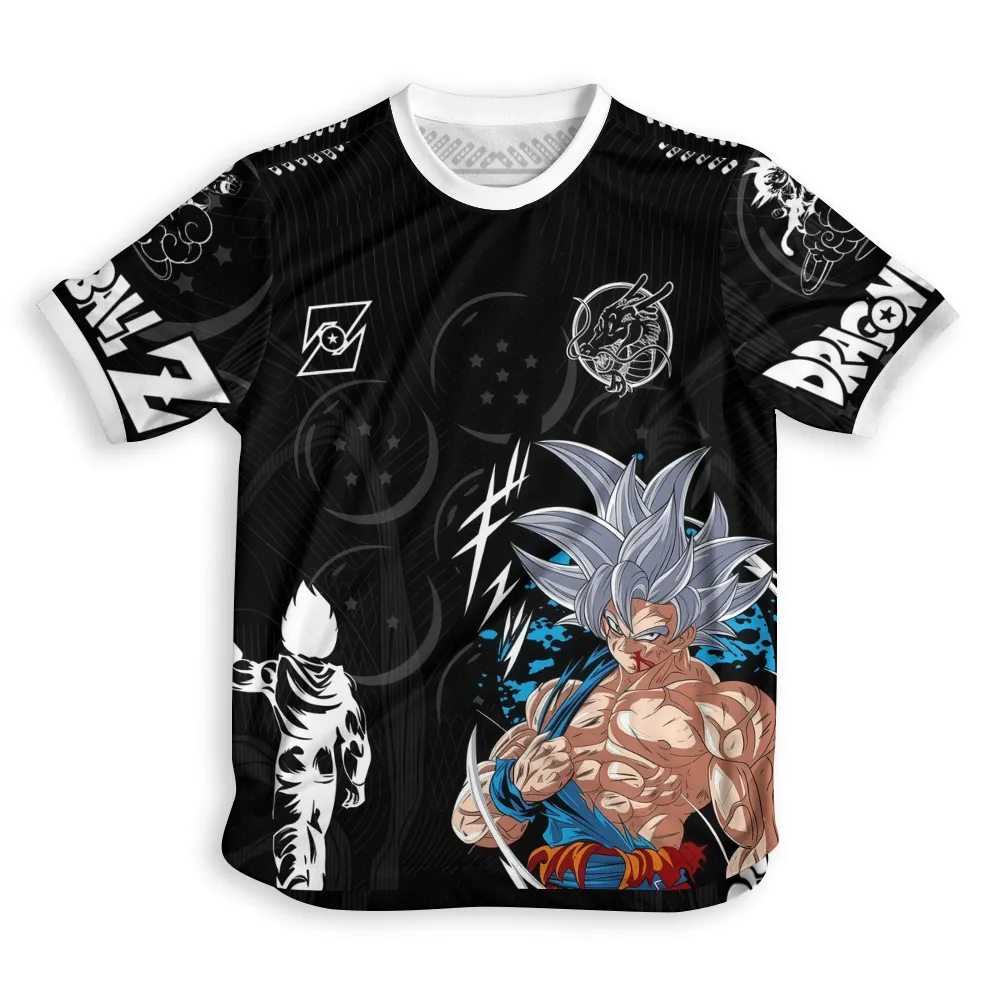 Dragon Ball Z Goku Ultra Instinct Football Jersey, Black and White Crew Neck Soccer Shirt, Pretinho Number 10 Shenron Vegeta Fan Kit Tee