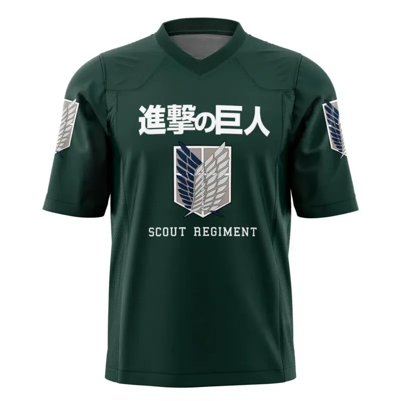 Attack on Titan Scout Regiment Football Jersey, Wings of Freedom Survey Corps Anime V-Neck Jersey Shirt, Dark Green Tee for AOT Fans