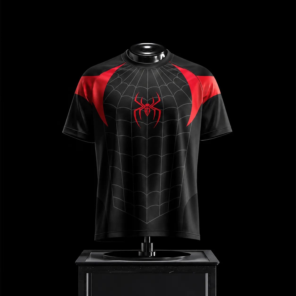 Spider-Man Crew Neck Football Jersey, Black Red Web Emblem Jersey Shirt, Miles Morales Style Marvel Superhero Tee for Comic Book Fans