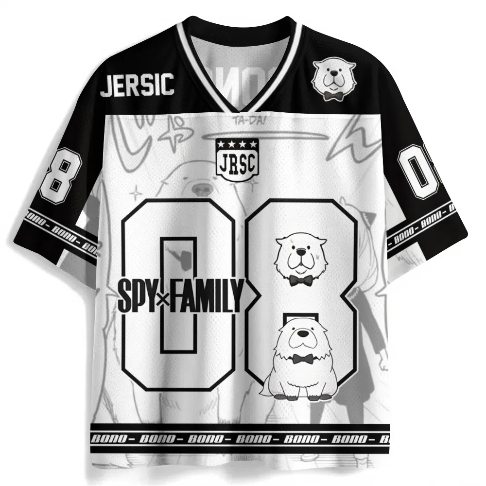 Spy x Family Anya and Bond Forger Football Jersey, Number 08 Anime V-Neck Jersey Shirt, Black White Sketch Style Sports Tee for Fans