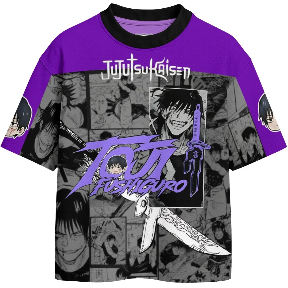 Jujutsu Kaisen Toji Fushiguro Football Jersey, Sorcerer Killer Manga Panel Anime Crew Neck Jersey Shirt, Purple Black Grey Sports Tee