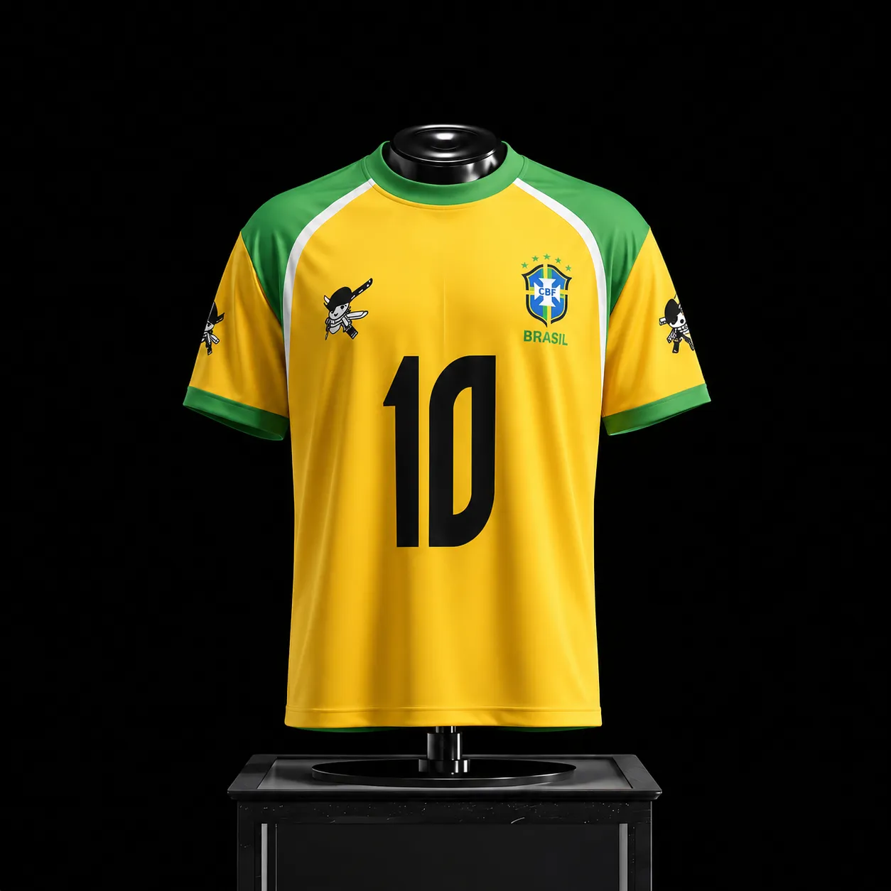 One Piece Roronoa Zoro Football Jersey, Brazil Style Yellow and Green Crew Neck Soccer Shirt, Neymar Jr. Number 10 Anime Fan Kit Tee