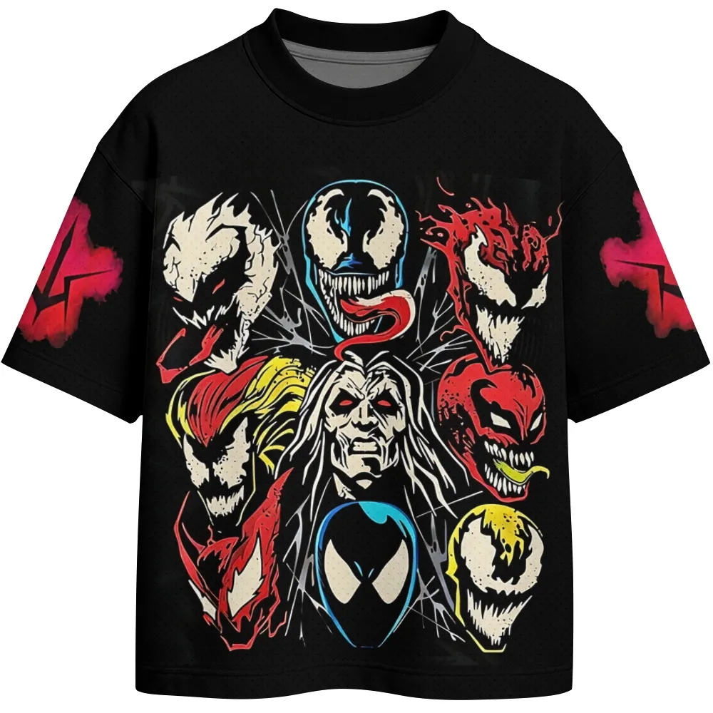 Spider-Man Venom Carnage Symbiote Football Jersey, Marvel Villains Crew Neck Jersey Shirt, Black Red White Horror Comic Tee for Fans