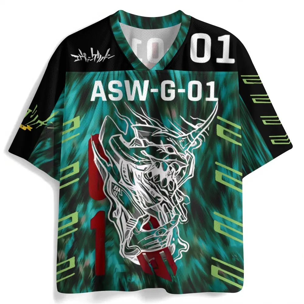 Neon Genesis Evangelion Eva Unit-01 Football Jersey, Nerv Mecha Anime V-Neck Jersey Shirt, Teal Green Black Red Number 01 Tee for Pilots