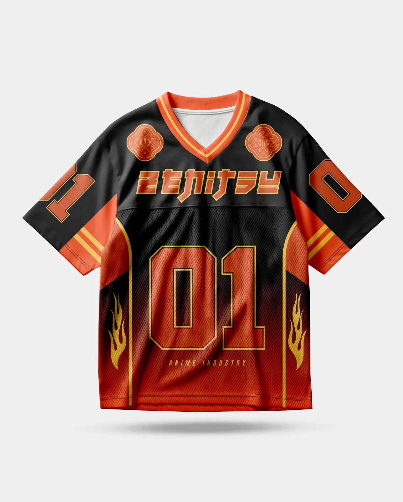 Demon Slayer Zenitsu Agatsuma Football Jersey, Thunder Breathing Number 01 Anime V-Neck Jersey Shirt, Black or Yellow Orange Gradient Tee