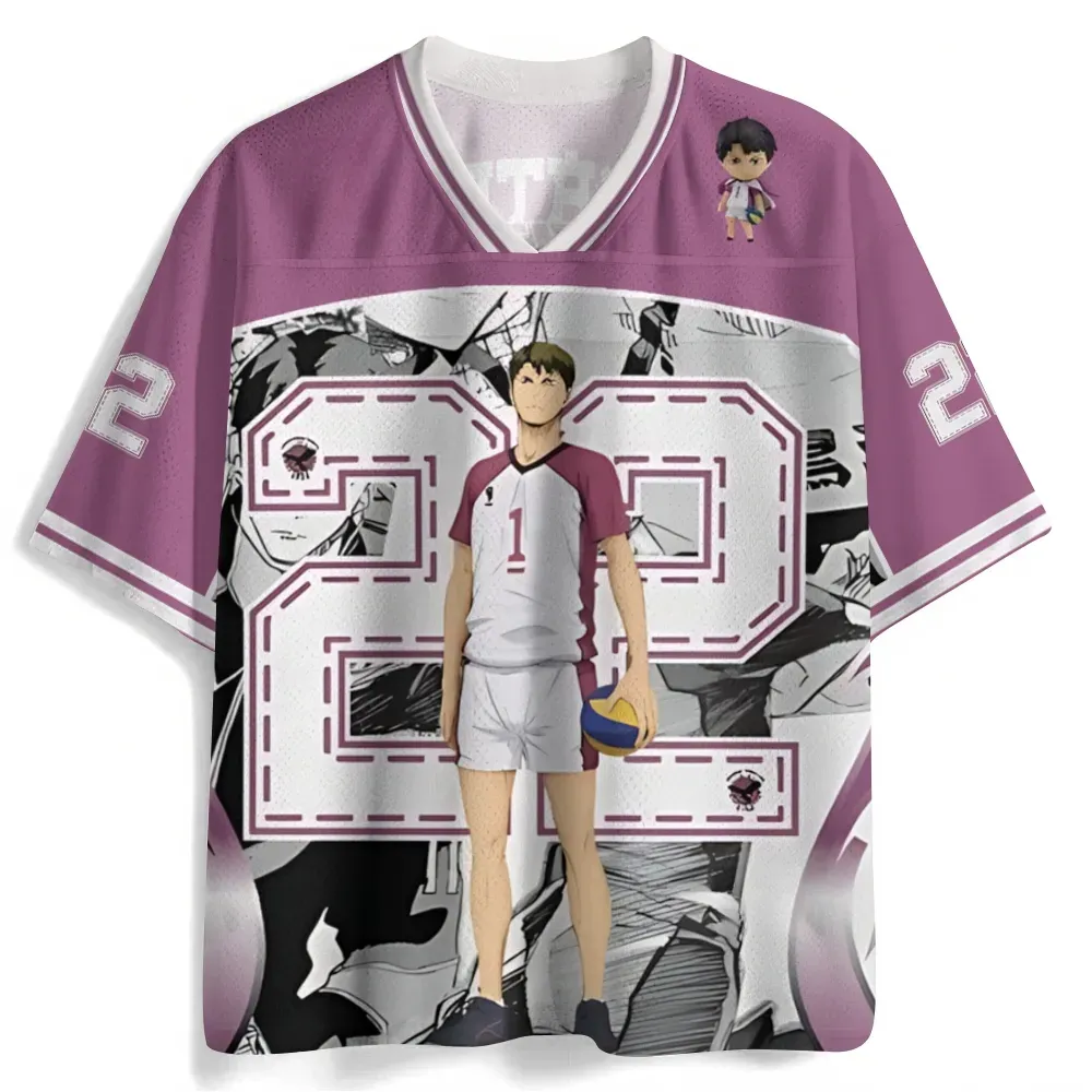 Haikyu Wakatoshi Ushijima Football Jersey, Shiratorizawa Ace Number 22 Mauve and White Manga Panel Anime V-Neck Jersey Shirt, Volleyball Fan Tee