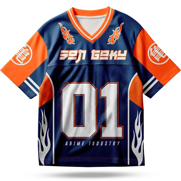 Dragon Ball Son Goku Football Jersey, Super Saiyan Kame Symbol Anime V-Neck Jersey Shirt, Navy Blue or Black Orange Number 01 Tee