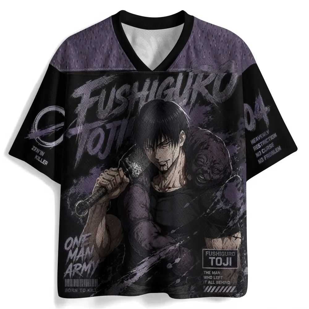 Jujutsu Kaisen Toji Fushiguro Football Jersey, One Man Army Heavenly Restriction Number 04 Anime V-Neck Jersey Shirt, Black Purple Tee