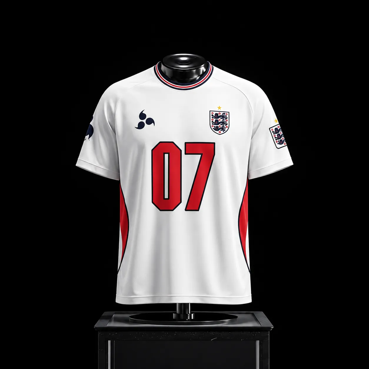 Naruto Sasuke Uchiha Football Jersey, Chibi 07 England Retro Style Anime Crew Neck Jersey Shirt, White Red and Navy Sports Tee for Fans