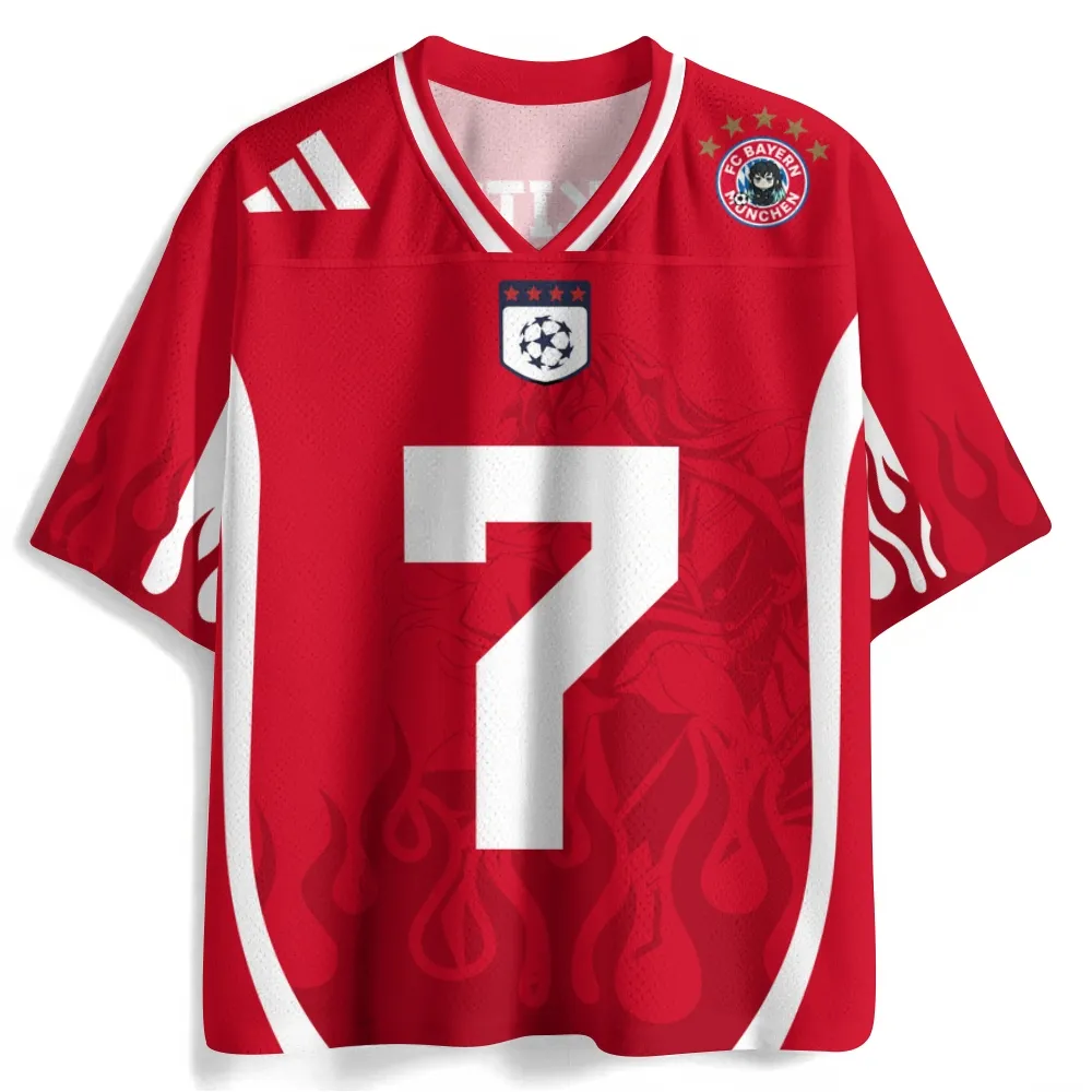 Demon Slayer Muichiro Tokito Football Jersey, Tokitou Muichirou 7 Soccer Striker Anime V-Neck Jersey Shirt, Red and White Sports Tee for Fans