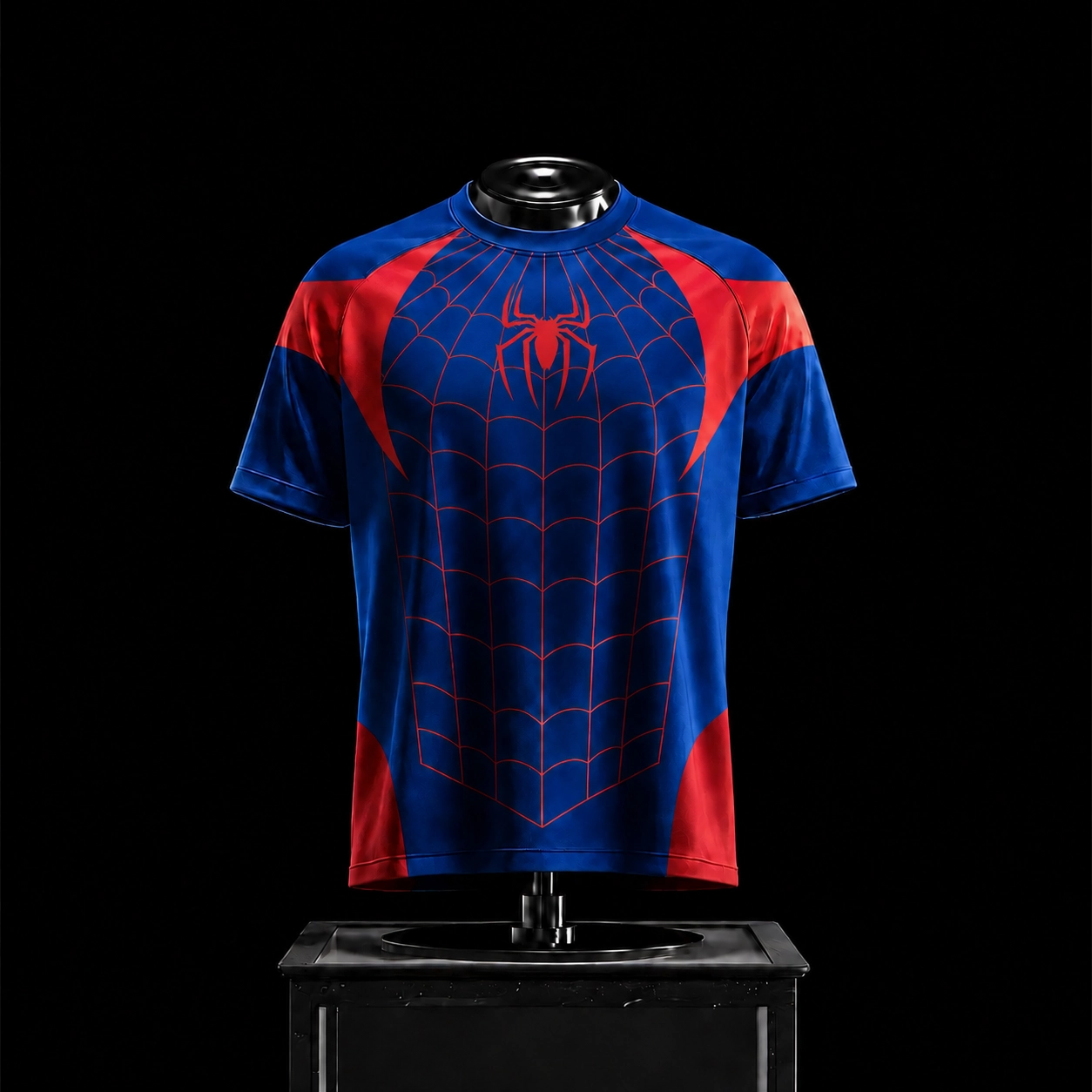 Spider-Man Football Jersey, Blue and Red Web Pattern Crew Neck Soccer Shirt, Classic Arachnid Emblem Superhero Kit Tee for Marvel Fans