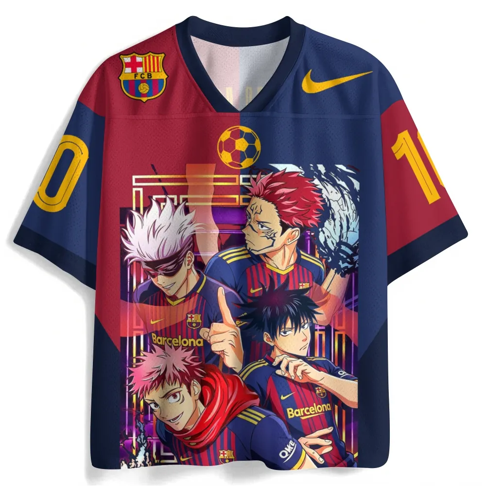 Jujutsu Kaisen Gojo Sukuna Megumi Yuji Football Jersey, Number 10 Soccer Kit Anime V-Neck Jersey Shirt, Navy Garnet Gold Tee for JJK Fans