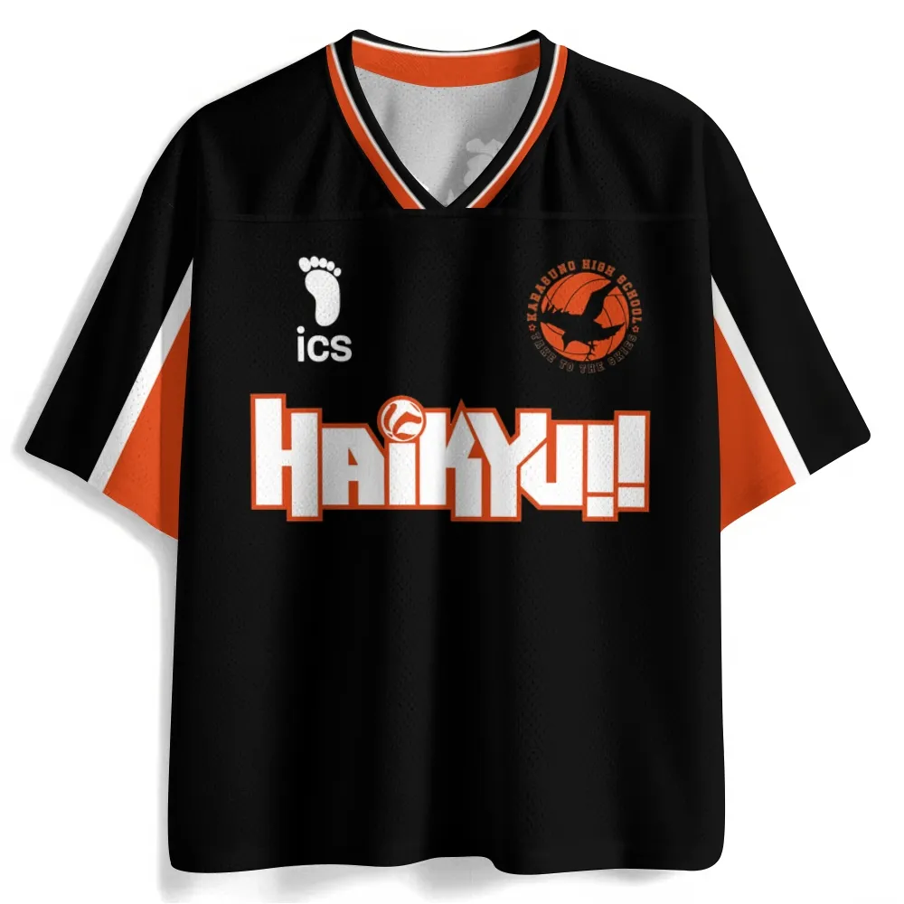 Haikyu Karasuno High School Football Jersey, Shoyo Hinata Number 10 Tobe Volleyball Anime V-Neck Jersey Shirt, Black Orange White Tee