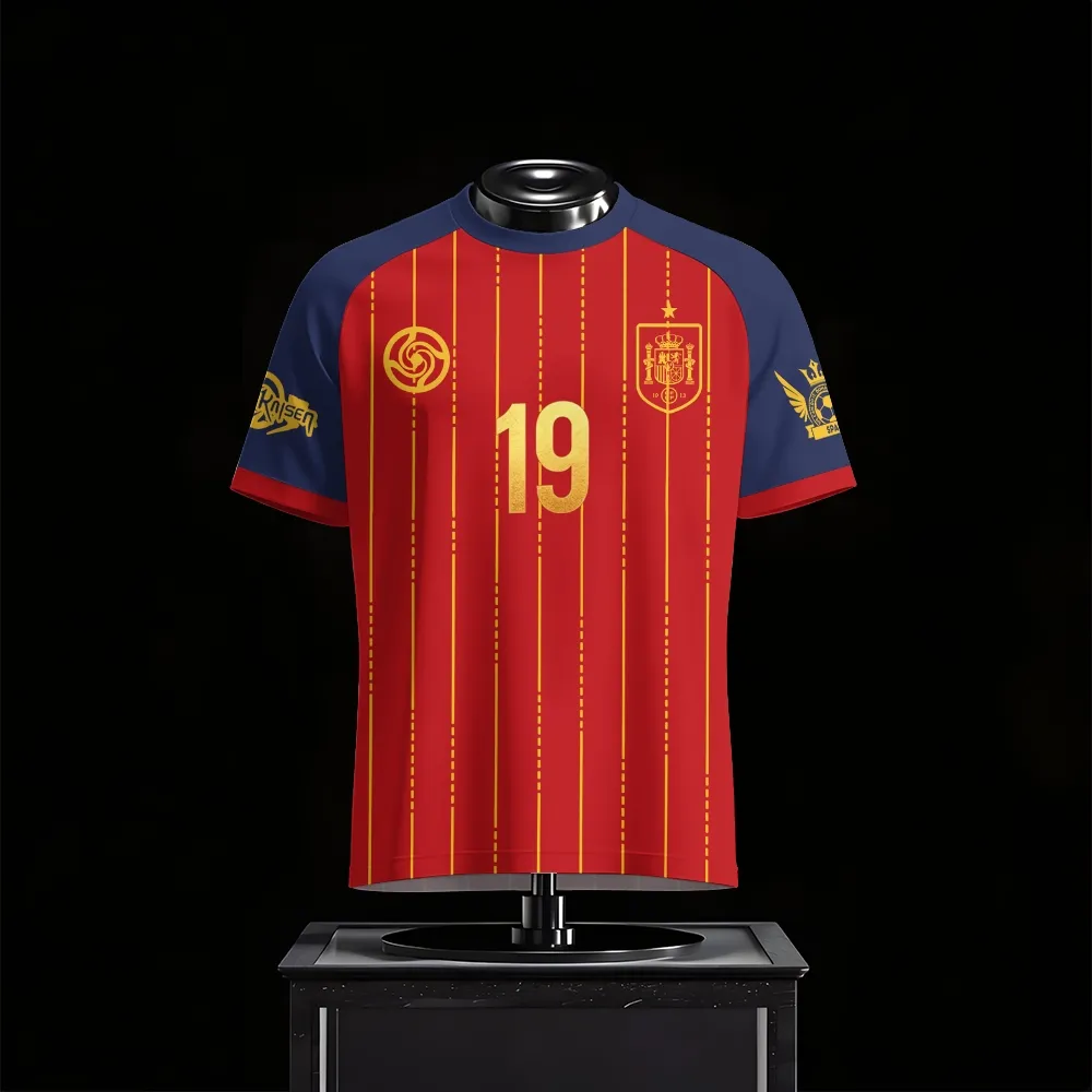 Jujutsu Kaisen Ryomen Sukuna Football Jersey, Spain Style Red and Navy Crew Neck Soccer Shirt, Number 19 Chibi King of Curses Fan Kit