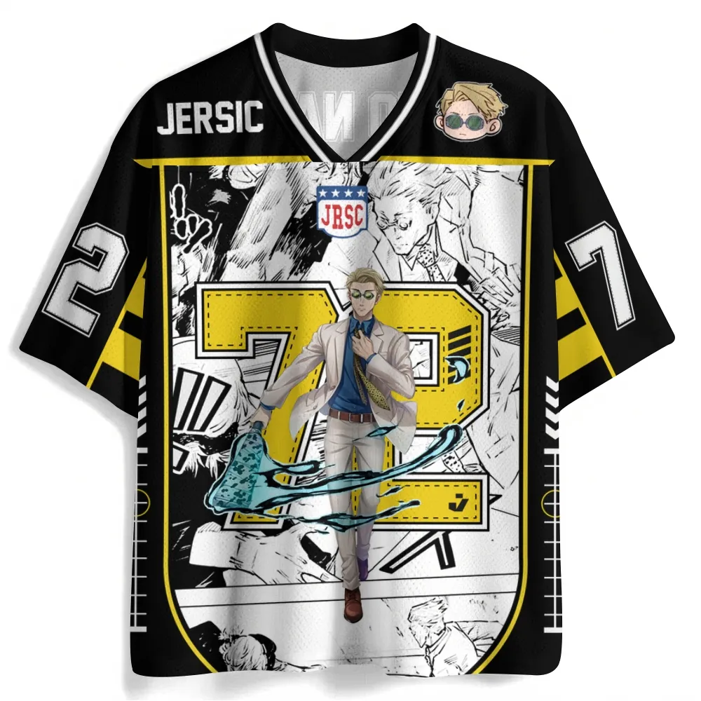 Jujutsu Kaisen Kento Nanami Football Jersey, Number 72 Manga Panel Anime V-Neck Jersey Shirt, Black Yellow White Varsity Sports Tee