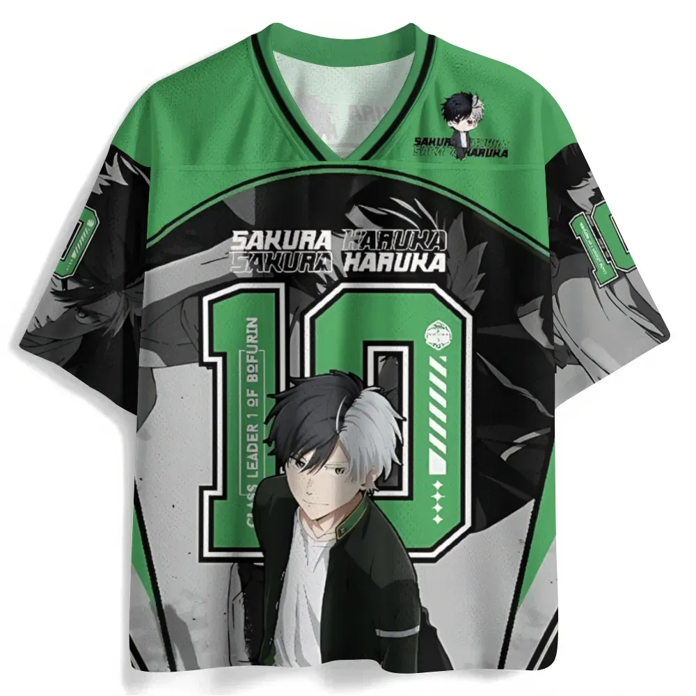 Wind Breaker Haruka Sakura Football Jersey, Bofurin Class Leader Number 10 Anime V-Neck Jersey Shirt, Green Black Grey Mesh Tee for Fans