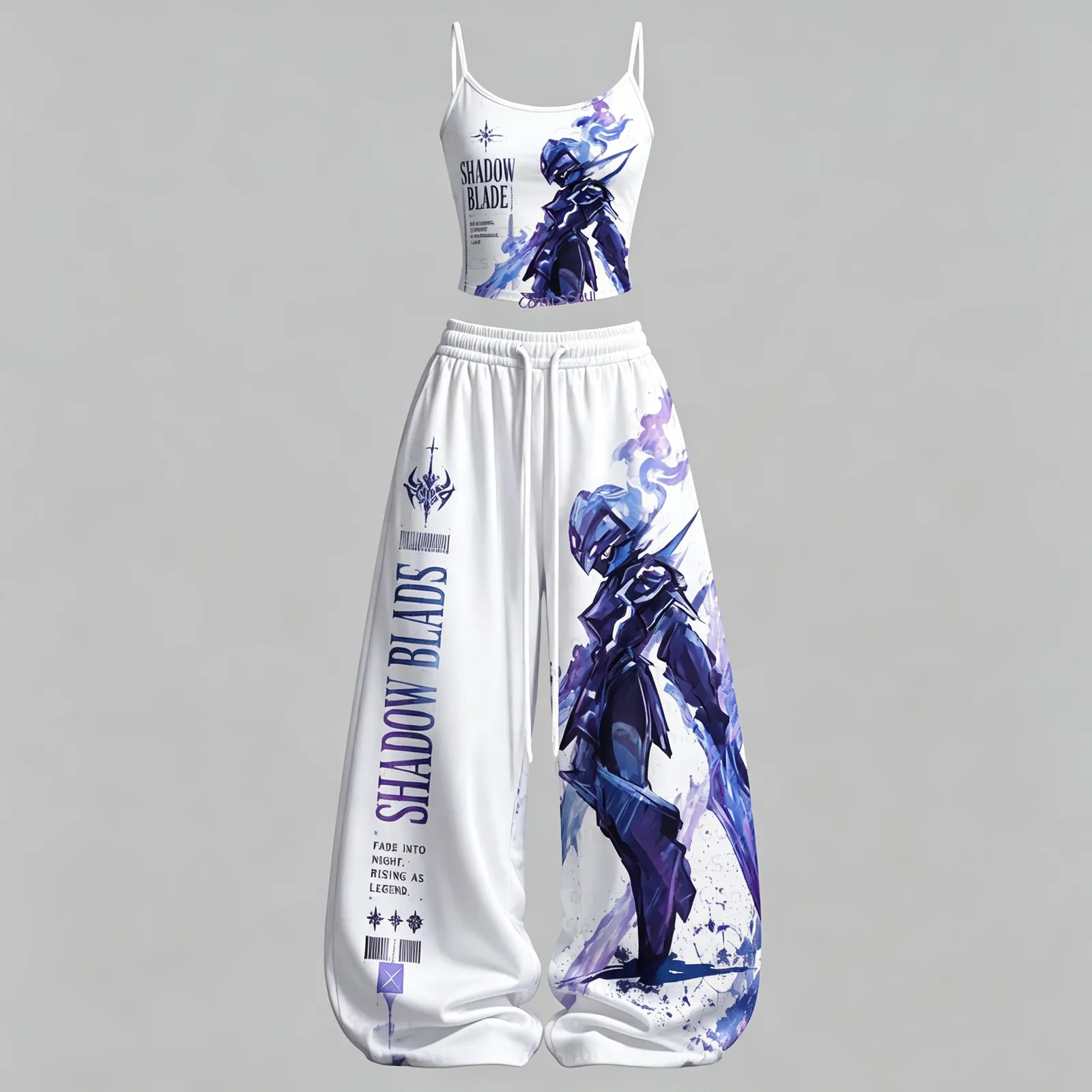 Pokémon Ceruledge Shadow Cami Crop Top and Wide Leg Trousers Two-Piece Set, Women's Fire Ghost Type Purple Flame Matching Lounge Outfit