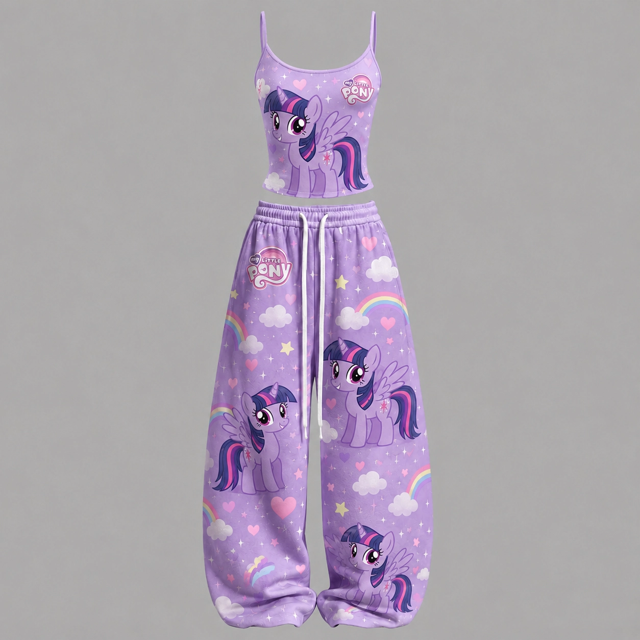 My Little Pony Twilight Sparkle Cami Top and Elasticated Trousers Two-Piece Set, Women's Lavender Rainbow Lounge Outfit, Pony Matching Set