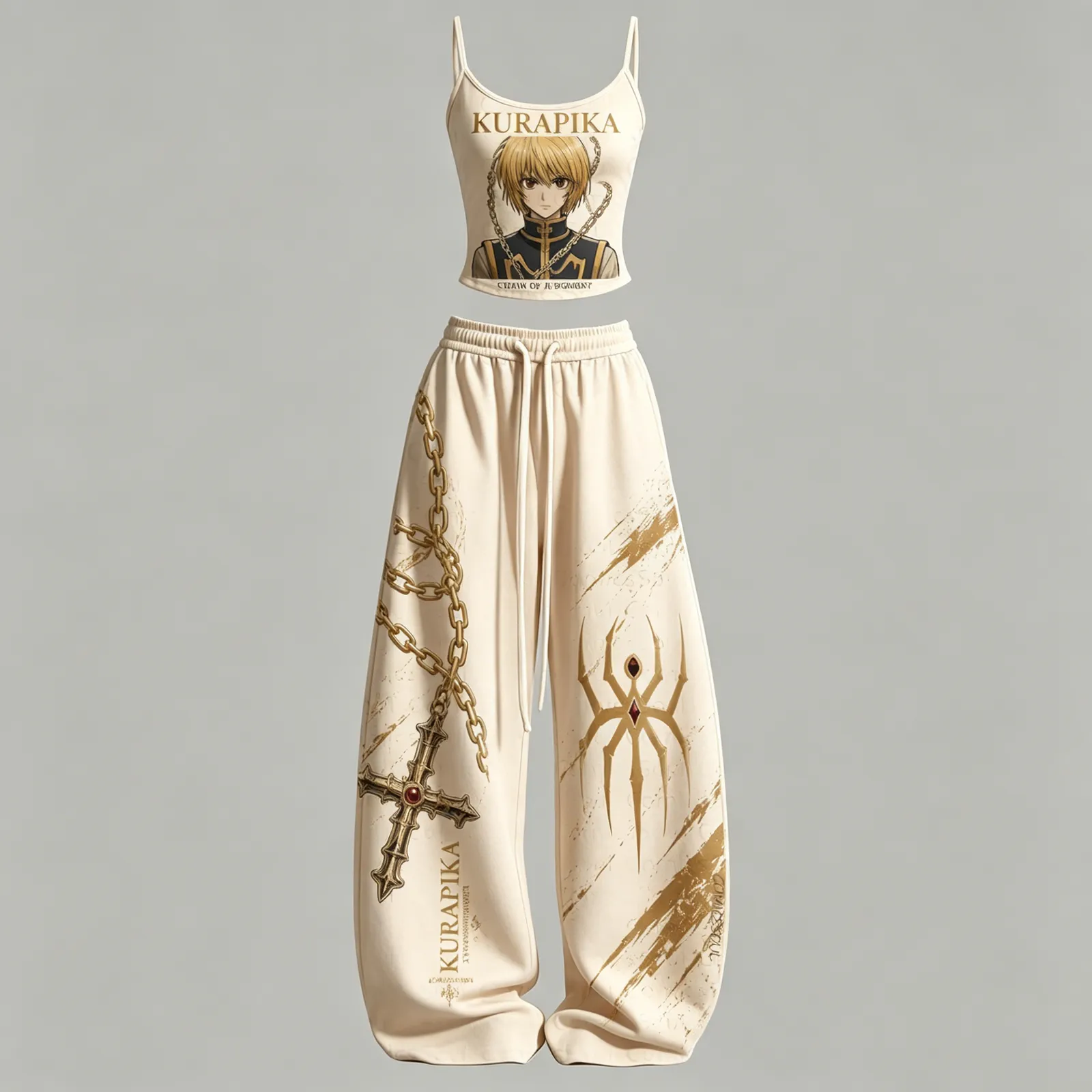 Hunter x Hunter Kurapika Chain Cami Crop Top and Wide Leg Trousers Two-Piece Set, Women's Kurta Clan Phantom Troupe Spider Anime Outfit