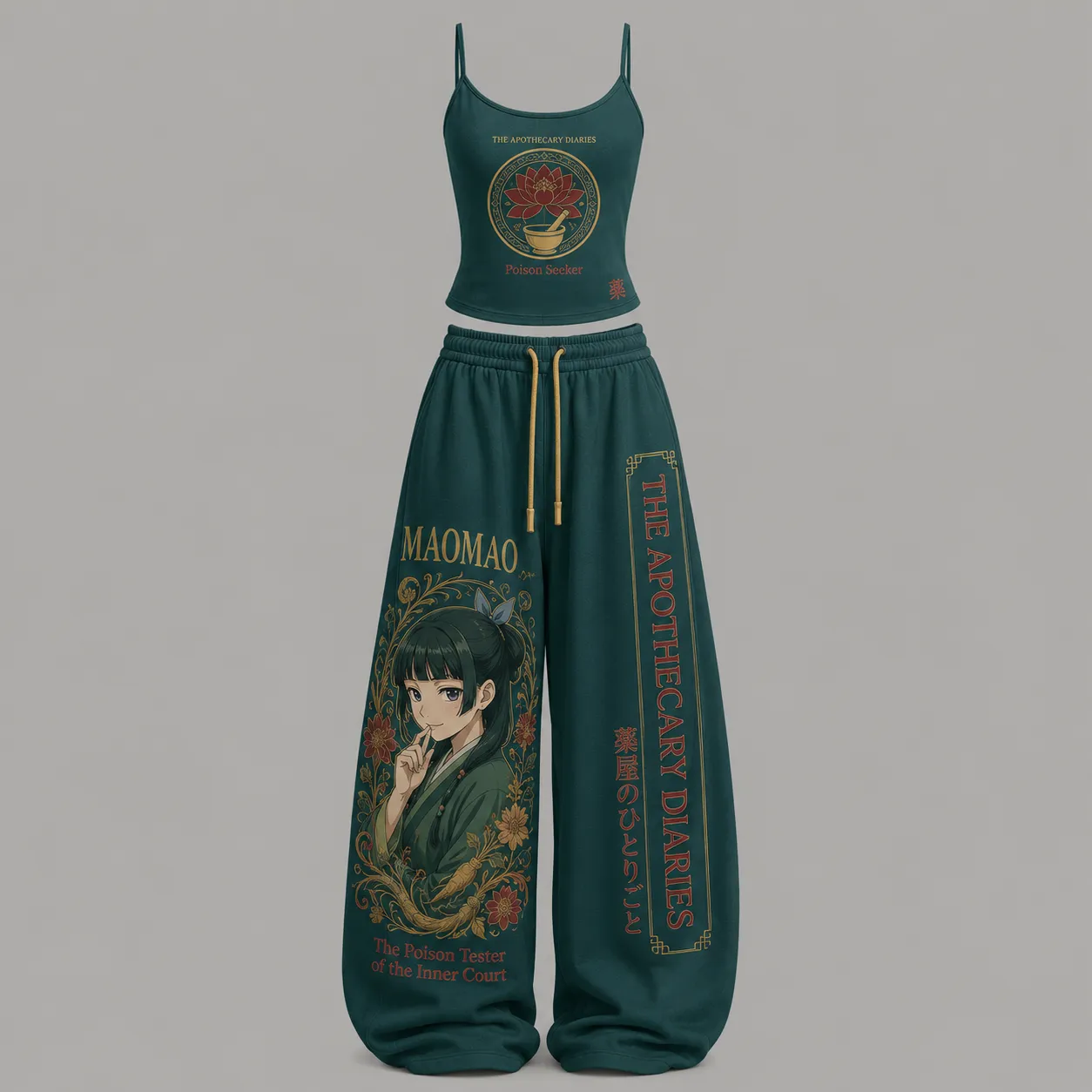 The Apothecary Diaries Maomao Cami Crop Top and Wide Leg Trousers Two-Piece Set, Women's Poison Seeker Kusuriya Anime Matching Outfit