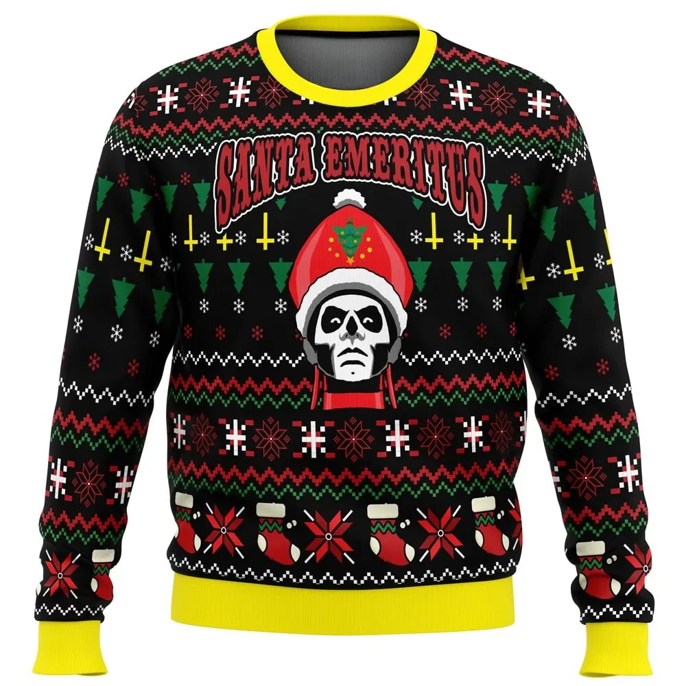 Santa Emeritus Papa Emeritus Ugly Christmas Sweater, Ghost Band Holiday Sweatshirt, Unisex Heavy Metal Music Xmas Gift for Rock Fans
