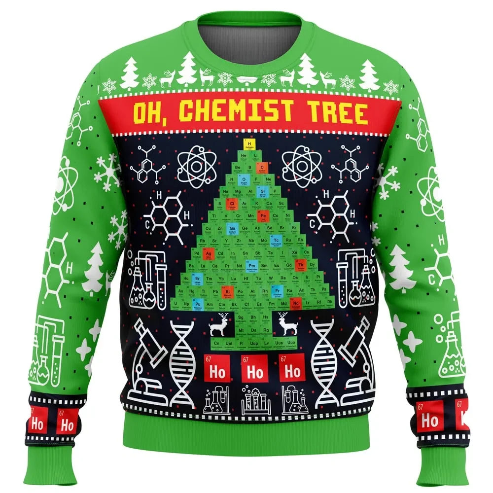 Oh Chemist Tree Science Ugly Christmas Sweater, Periodic Table Chemistry Teacher Holiday Sweater, Funny Nerd Xmas Gift for Students
