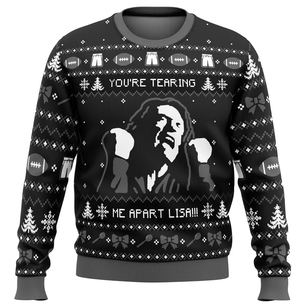 You're Tearing Me Apart Lisa The Room Ugly Christmas Sweater, Tommy Wiseau Cult Movie Holiday Sweater, Funny All Over Print Xmas Sweater