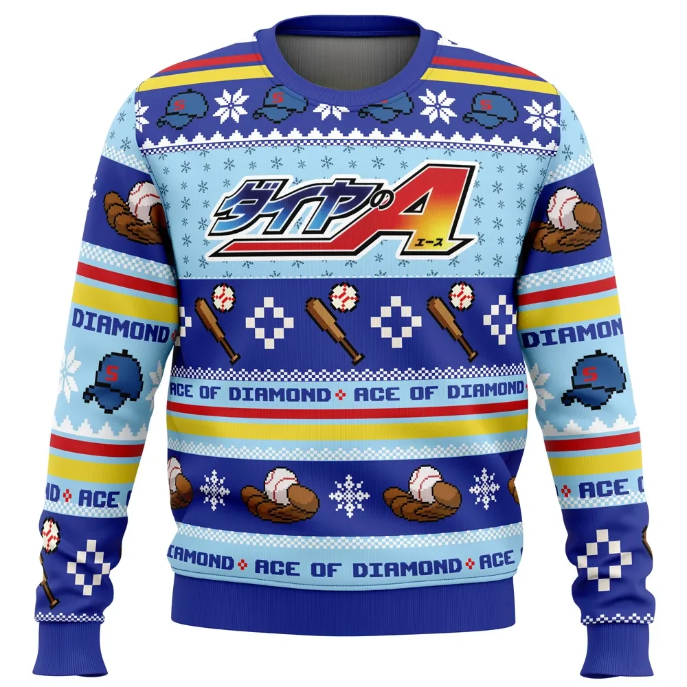 Ace of Diamond Ugly Christmas Sweater, Diamond no Ace Baseball Anime Holiday Sweater, Unisex All Over Print Sweatshirt, Anime Xmas Gift for Fans